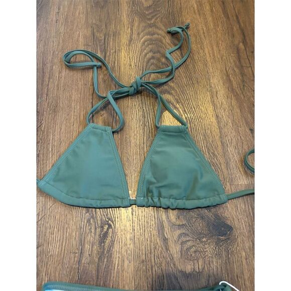Hisaguhe Women's Dark Green Tie-Side Triangle Bikini Set Size S - Picture 3 of 12
